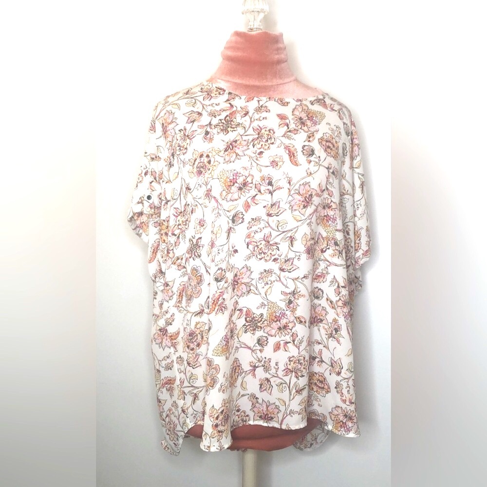 Maurices Floral Short sleeve Top Cream Pink Orange Women’s Plus Size XXL
